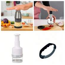 Stainless Steel Garlic Press And Food Chopper - Handheld Manual Kitchen Tool For Garlic, Vegetables, Onions, Nuts, Durable And Easy To Use, Fresh Ingredients, Mini Grinder, Kitchen Tool, Vegetable Slicer, Stainless Steel Construction, Suitable For RV Kitchen - Multicolor - View 2