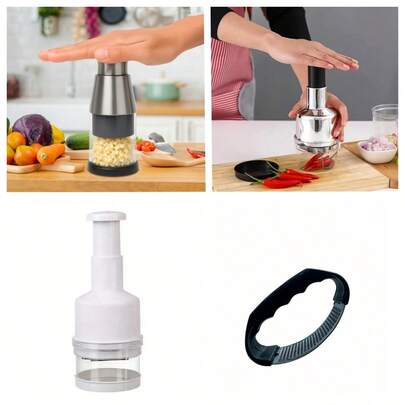 Stainless Steel Garlic Press & Food Chopper - Handheld Non-Electric Kitchen Tool, Suitable For Garlic, Vegetables, Onions, Nuts, Etc. - Durable, Easy To Use, Fresh Ingredients, Mini Grinder, Kitchen Tool, Vegetable Chopper, Stainless Steel Material, Suitable For RV Kitchen