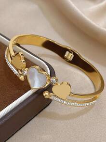 18K Gold Plated Stainless Steel Heart-Shaped Bracelet Set, Elegant Jewelry For Women, Suitable For Valentine's Day, Party, Formal Occasion, Daily Wear, Date, New Year, Wedding, Beach, Christmas, Anniversary, Also A Graceful Gift For Mom, Bohemian Style Jewelry, Bridesmaid Gift - Multicolor - View 7