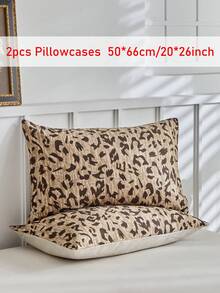 半件装棕色豹纹枕套，柔软透气，乡村风抱枕套，适用于沙发、现代卧室装饰，标准尺寸，不含枕芯 - 棕色 - 查看 19