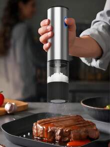 1 piezas Juego de molinillos de sal y pimienta eléctricos - Juego de molinillos de sal y pimienta automáticos de gran capacidad  , molinillo de pimienta recargable de acero inoxidable, rellenable, ajuste de grosor, juego de molinillos de sal y pimienta eléctricos , molinillo de pimienta automático, operación con una sola mano, núcleo de molienda de cerámica, recargable vía USB, luz LED, regalo de Navidad, regalo de cocina, regalo de Año Nuevo, regalo de Halloween, regalo de Acción de Gracias, regalo de San Valentín, negro - 1 - Ver 3