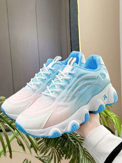 1 par de zapatillas deportivas de malla para niñas talla grande, color rosa y blanco | Diseño con corazón de rhinestone y suela gruesa, tela de malla transpirable, plantilla suave y cómoda, adecuado para uso casual y actividades deportivas. Se recomienda consultar la tabla de tallas ya que es pequeña.