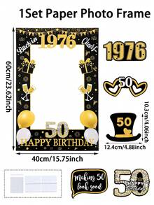 1set Black Gold 50th Birthday PhotoBooth Props,Happy Birthday Paper Photo Frame,Party Photo Booth Props,Black Gold Fifty Birthday Party Decoration,Fun Party Accessories, Birthday Celebrations In 2008,50 Year Old Birthday Party Supplies,Birthday Gift Party Favor - 50th Birthday - View 4