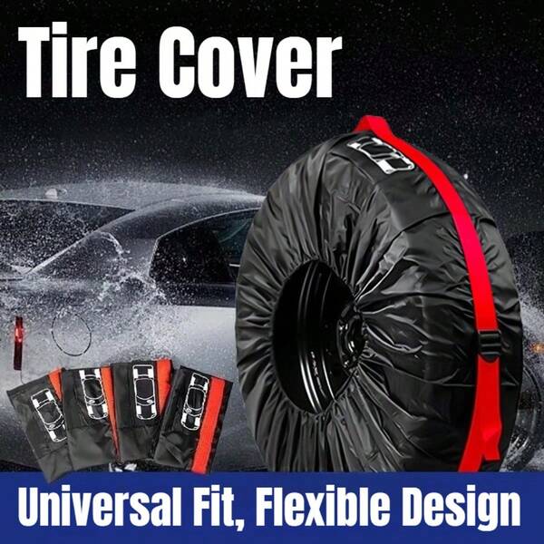 1pc Tire Cover With Red Woven Handle, Scratch-Resistant And Dustproof, Fits Multiple Vehicle Spare Tires