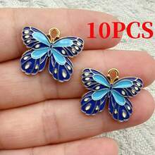 10个卡通彩色珐琅合金动物和蝴蝶吊坠饰品，适用于DIY手链项链首饰配件