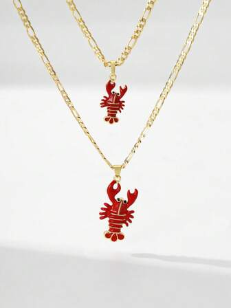 2pcs Vintage Copper Layered Lobster Pendant Necklace, Limited Edition, Suitable As Christmas/Thanksgiving/Halloween/Mother's/Valentine's Day Gift For Couples, Friends, Godparents, First Communion, Everyday Wear, Prayer