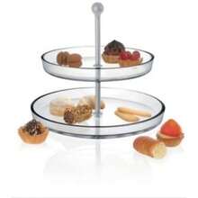 Borgonovo Palladio - Bandeja de Vidrio Redonda de 2 Niveles Bandeja Pastelera Display para Postre Pastel Pan Fruta Tarta Queso Alzata para Exhibición - Transparente - Ver 2