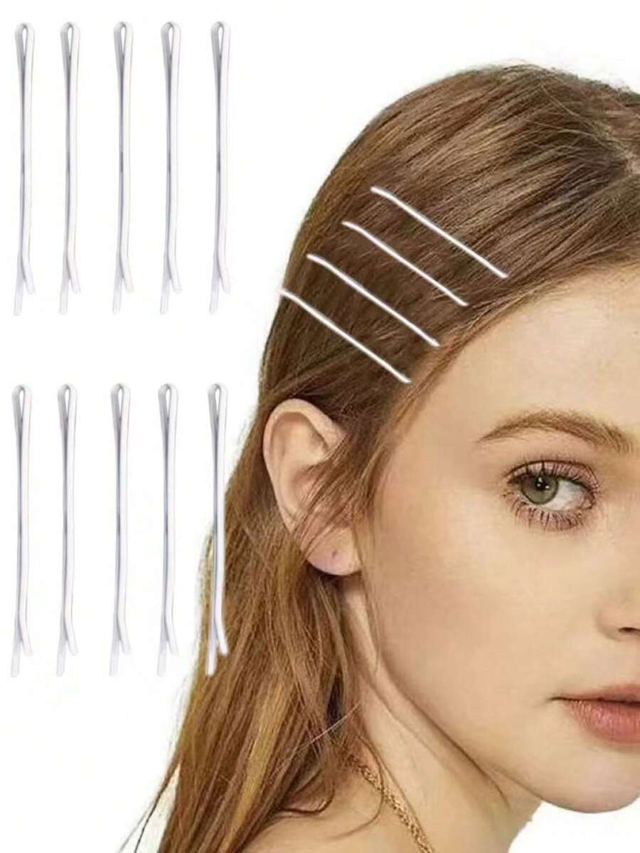 10个简约休闲白色发夹，女孩编织发饰，波浪刘海发夹，耳夹，颈夹，单字发夹，适合外出、运动、度假、演出、下午茶等场合，经典休闲百搭发饰，情人节、感恩节、复活节、母亲节、返校季、护士节的理想实用礼物 - 白色 - 查看 1