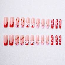 Parche de uñas con diseño de fresa con corazón de melocotón rosa - w2-24 piezas - Ver 3