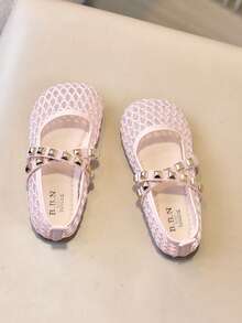 1 Pair Girls' Mesh Breathable Hollow-Out Slip-On Flat Shoes, Suitable For Summer Casual Wear - Pink - View 5