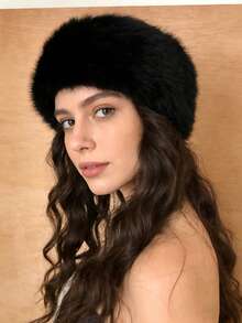 1pc Faux Rabbit Fur Headband, Fluffy Furry Headband, Topless Hat, Retro Wide-Brim Warm Fuzzy Headband, Hair Hoop, Suitable For Spring And Autumn - As Shown - View 3