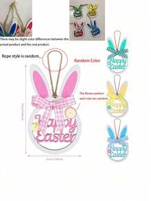 4pcs Easter Bunny Hanging Decorations, Wooden Hollow Bunny Ornaments With Plaid Bow And Rope, Cute Spring Hanging Decor For Home, Garden, Office And Party - Multicolor - View 6
