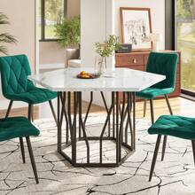 Modern Hexagonal Marble Coffee Table With Black Metal Branch-Shaped Base, Featuring A Clean Design, Ideal For The Dining Room And Living Room. - 黑與白 - 查看 3