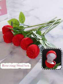 1pc/2pcs/3pcs Red Rose Ring Box, Valentine's Day Holiday Gift, Personalized Creative Ring Box, Easter Gift Wreath