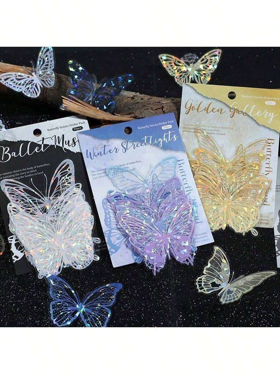 20pcs Colorful Butterfly Cake Decorations For Wedding, Birthday, Party - Multicolor - View 1