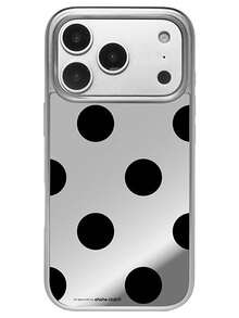 Funda de teléfono con borde plateado, estilo vintage lindo con estrella brillante, compatible con iPhone 17 Pro Max, 17 Pro, 17, 16 Pro Max, 16 Pro, 16, 15 Pro Max, 15 Pro, 15, 14 Pro Max, 14 Pro, 13, 12 Pro Max, 11, a prueba de golpes, regalo para chicas - Lunares negros - Ver 7