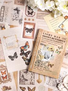 40 Sheets/Pack Washi Paper Sticker Book Retro Map Plant Butterfly No-Cut Sticker Book Encyclopedia Light And Shadow Series Creative Hand Account Collage Material DIY Greeting Card Envelope Decoration Sticker Book - Multicolor - View 6