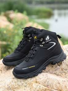 1 双男士超细纤维皮革钢头靴 - 6 英寸舒适男士橡胶底安全工作靴，耐用钢头鞋，轻便防滑防刺穿工业建筑靴，适合徒步旅行、机械维修、工厂作业、攀岩等场合。 - 黑色 - 查看 6