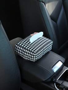 1pc Car Tissue Box With Pink/Red Bow Tie, Plaid Sunshade Tissue Holder, Multi-Functional Car Napkin Box Accessories - A - View 6