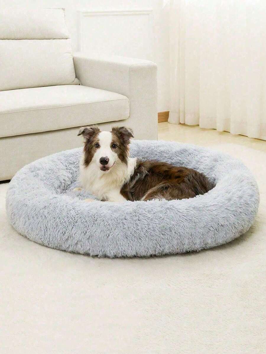 1pc Plush Dog Bed, Warm Pet House, Breathable Cat Nest Suitable For Small, Medium And Large Cats And Dogs, All Seasons - Grey - View 1