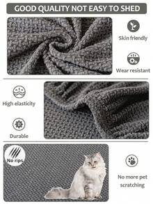 1pc Plaid Pattern Flannel Beige Sofa Cover, Full Coverage New Model Sofa Slipcover For All Seasons, Anti-Scratch & Anti-Slip Elastic Seat Cushion, Fits 1/2/3/4 Seater Sofa - Southern Language - Dark Gray - View 4