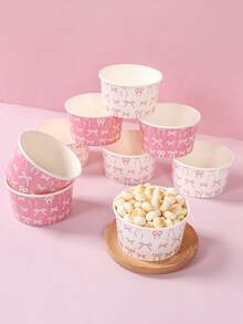 10pcs Pink Bow Paper Bowls, Pink Bow Ice Cream Bowls, Popcorn Buckets, Snack Boxes, Fries Containers, Food Trays, Pink Bow Party Decorations, Gender Reveal Party Decor, Wedding Decorations, Pink Princess Birthday Party Disposable Tableware, Dining Table Decor, Pink Bow Birthday Party Supplies, Party Gift Boxes, Valentine's Day Decorations - Pink Bow - View 5