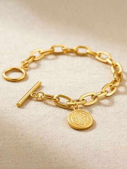 ZIRUISP Pulsera de San Benito para mujeres, pulsera de acero inoxidable chapada en oro de 18K, pulsera con dije de medalla de San Benito, joyería religiosa católica vintage de protección y fe, regalo de , comunión, bendición, Día de San Valentín para novia, esposa, mamá