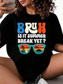 Camiseta divertida Bruh ¿ya la vacaciones de verano? Camiseta divertida del último día de clases 2026 nuevas camisetas impresas para mujeres, estilos populares, camisetas de primavera para mujeres, camisetas de invierno, camisetas de para mujeresás vendidas - Negro - Ver 1