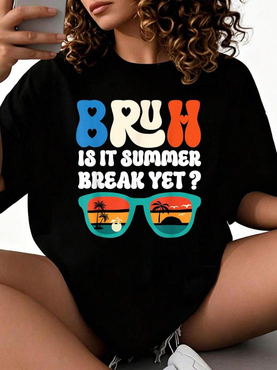 Camiseta divertida Bruh ¿ya la vacaciones de verano? Camiseta divertida del último día de clases 2026 nuevas camisetas impresas para mujeres, estilos populares, camisetas de primavera para mujeres, camisetas de invierno, camisetas de para mujeresás vendidas - Negro - Ver 1