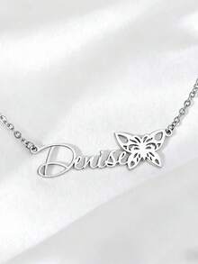 Collar personalizado con nombre en inglés, letra y número de 12 meses con mariposa hueca, cadena de acero inoxidable, colgante de joyería personalizada, regalo para novias, de moda, casual, lindo, sencillo, retro - Multicolor - Ver 8