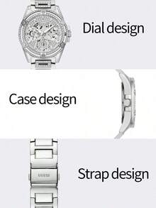 Guess水晶女王系列女士石英表，镂空表盘，不锈钢表壳，直径40毫米，优雅女士腕表，适合日常佩戴，生日、周年纪念日、情人节礼物 - 銀色 - 查看 7