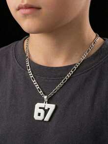 1件欧美朋克嘻哈棒球橄榄球阿拉伯数字67吊坠项链，夸张毛衣链金色项链，适合男孩、女孩、儿童、足球迷，时尚运动街头户外派对返校日常佩戴配饰 - 彩色 - 查看 6