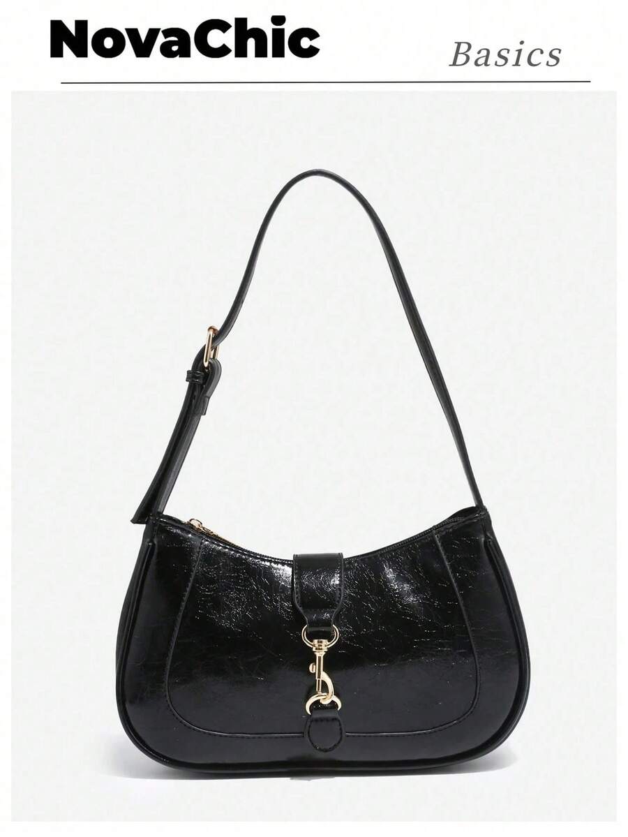 Novachic,1pc Retro Minimalist Hook Decor Adjustable Shoulder Strap Crescent Shape Bag, Suitable For Date, Outing, Party,Valentine's Day, Valentines, Valentines Day, Bag Charm, Purse Charm, Bag Charms, Beach Accesories For Women, Beach, Beach Bag, Vacation Essentials, Airplane Travel Essentials, Cruise Essentials, Valentines Gift, Valentine's Day Gift [US-Based Shipping]. - 黑色 - 查看 1