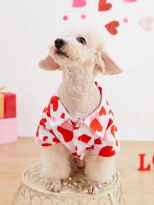 1件宠物狗/猫衣服，红色爱心印花可爱衬衫，适合情人节，适合小型、中型、大型犬种，例如贵宾犬、边境牧羊犬等。 - 紅白色 - 查看 6