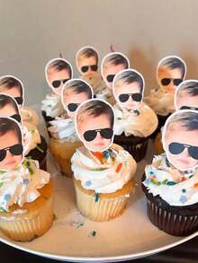 Phụ kiện trang trí bánh cupcake có thể tùy chỉnh, in bất kỳ ảnh hoặc thiết kế khuôn mặt cá nhân nào, chữ ký ảnh cho món tráng miệng sinh nhật, phù hợp cho đám cưới, tiệc cưới, kỷ niệm, trang trí bánh sinh nhật, quà tặng tiệc Giáng sinh. - Nhiều màu - Xem 3