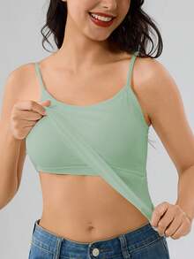 3件套女士纯色罗纹吊带背心，带胸垫，休闲短款背心 - 彩色 - 查看 9