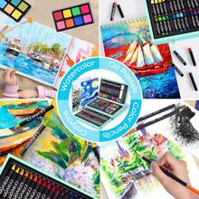 145 Piece Deluxe Art Set With 2 X 50 Sheet Drawing Pad, Art Supplies Wooden Art Box, Drawing Painting Kit With Crayons, Oil Pastels, Colored Pencils, Creative Gift Box For Adults Artist Beginners - 藍色 - 查看 5