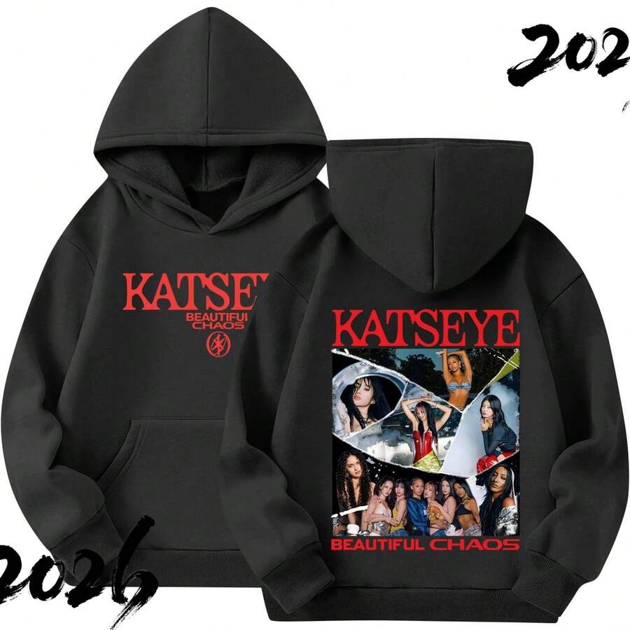 Double-Faced KATSEYE Hoodies For Katseye Merch Sweatshirts Fashion Music Album Long Sleeve Hoodies - màu đen - Xem 1