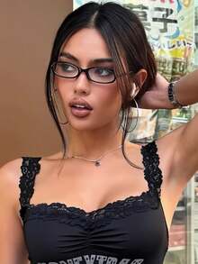 1 Pair Small Rectangular Plastic Computer/Gaming/TV/Phone Glasses, Relieve Eye Fatigue, Lightweight Glasses, Fashionable Transparent Lens Eyeglass Frame - Black - View 2