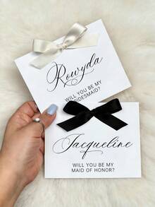 1/3pcs Custom Bridesmaid Proposal Card, Customize Text,Will You Be My Bridesmaid Card, Maid Of Honor, Satin Ribbon Bow,Bridesmaid Proposal Card,Satin Ribbon Bow, Bridal Party Invite - Multicolor - View 5