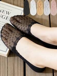 5 Pairs Of Women's Transparent Invisible Fishing Net Socks With Exquisite Polka Dot Pattern And Lace Trim, Showcasing Feminine Elegance - Multicolor - View 3