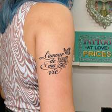 1pc Waterproof & Scratch-Resistant Temporary Tattoo, PVC Faux Tattoo, Rose Floral Pattern, Suitable For Valentine's Day, Singles Party - Black - View 4