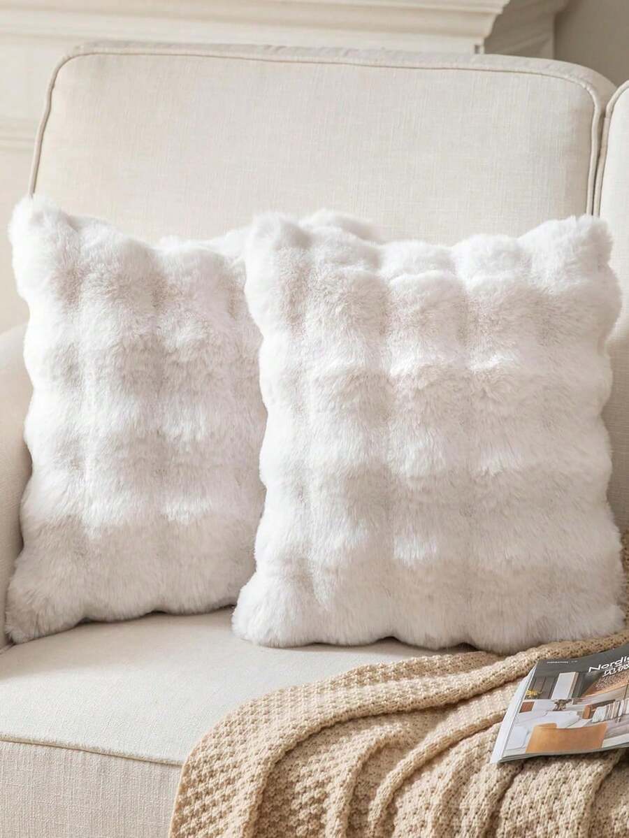 1 pieza Funda de cojín decorativo de piel de imitación blanca (relleno no incluido), funda de cojín de franela moderna y suave, con cierre de cremallera, adecuada para el hogar, el sofá, la sala de estar - Blanco - Ver 1