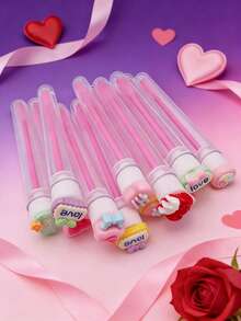 1/3/5/7pcs Heart Cartoon Pattern Pastel Test Tube Mascara Eyebrow Brush Eyelash Brush With Tube, Independent Packaging Eyelash Brush, Makeup Tool For Travel - Pink - View 6