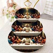 1 pieza Bandeja de madera de 3 niveles con el diseño de La Última Cena - Bandeja de servir con tema de arte religioso y diseño de discípulos, apta para bodas, Pascua, Navidad, cumpleaños, decoración del hogar - Pieza central decorativa y funcional duradera y multiusos para fiestas - Multicolor - Ver 2