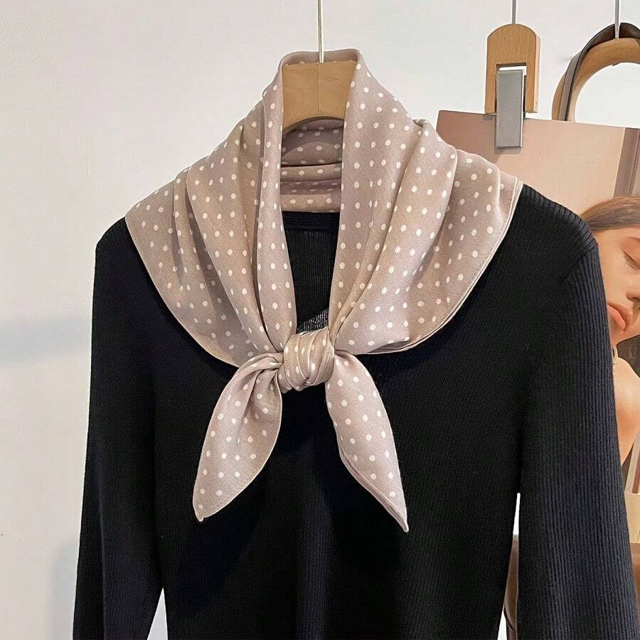 New Polka Dot Cotton Linen Scarf For Women, Stylish Solid Color Neck Wrap, Lightweight & Breathable Spring & Summer Square Scarf, Chic Accessory - White - View 1