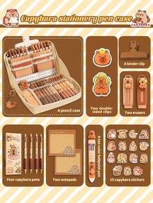 超值！水鼠文具笔袋礼盒套装，大容量翻盖文具盒，学生日常文具笔袋，可爱水鼠配件文具礼盒套装，返校文具礼盒套装，多功能笔袋，防水防污文具笔袋，小学生文具礼盒套装。笔袋可随意装饰。返校季，学习用品，笔袋，背包