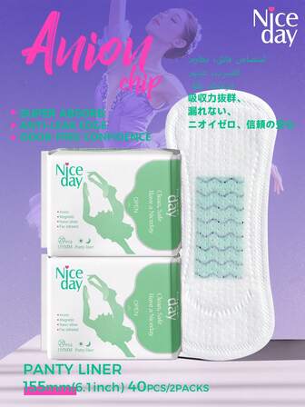 Niceday 40 piezas/60 piezas/80 piezas/120 piezas, 155 mm de uso diario, Toallas sanitarias con iones negativos, Toallas femeninas de higiene diaria con iones negativos, Forros ultra delgados para el período, Toallas sanitarias suaves, Forros ultra delgados para la ropa interior, Eliminación de olores íntimos, Super seco, Sin fugas, Transpirable, Sin picazón