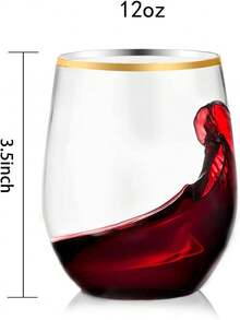 12oz Glass Red Wine Glasses, 1/6/12pcs Set, Gold Rim, High Quality Reusable Unbreakable Crystal Material, Suitable For Party, Wedding, Picnic - Transparent Gold-rimmed Red Wine Glass - View 3