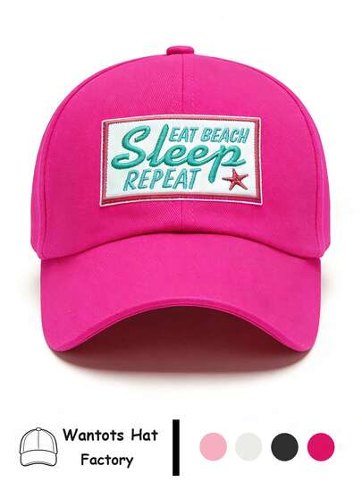 1pc "Eat Beach Sleep Repeat" Printed Letter Solid Color Women Classic Baseball Cap,Comfortable Breathable Adjustable Y2k Streetwear Cap, Daily Matching, Outdoor Sports, Beach Vacation